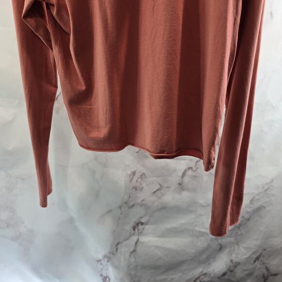 By Anthropologie T Shirt Womens Large Pink Long Sleeve Crop Tee Crew Salmon - Picture 7 of 11